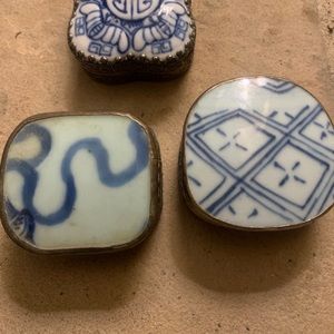 Set of two blue and white trinket boxes- antique.
